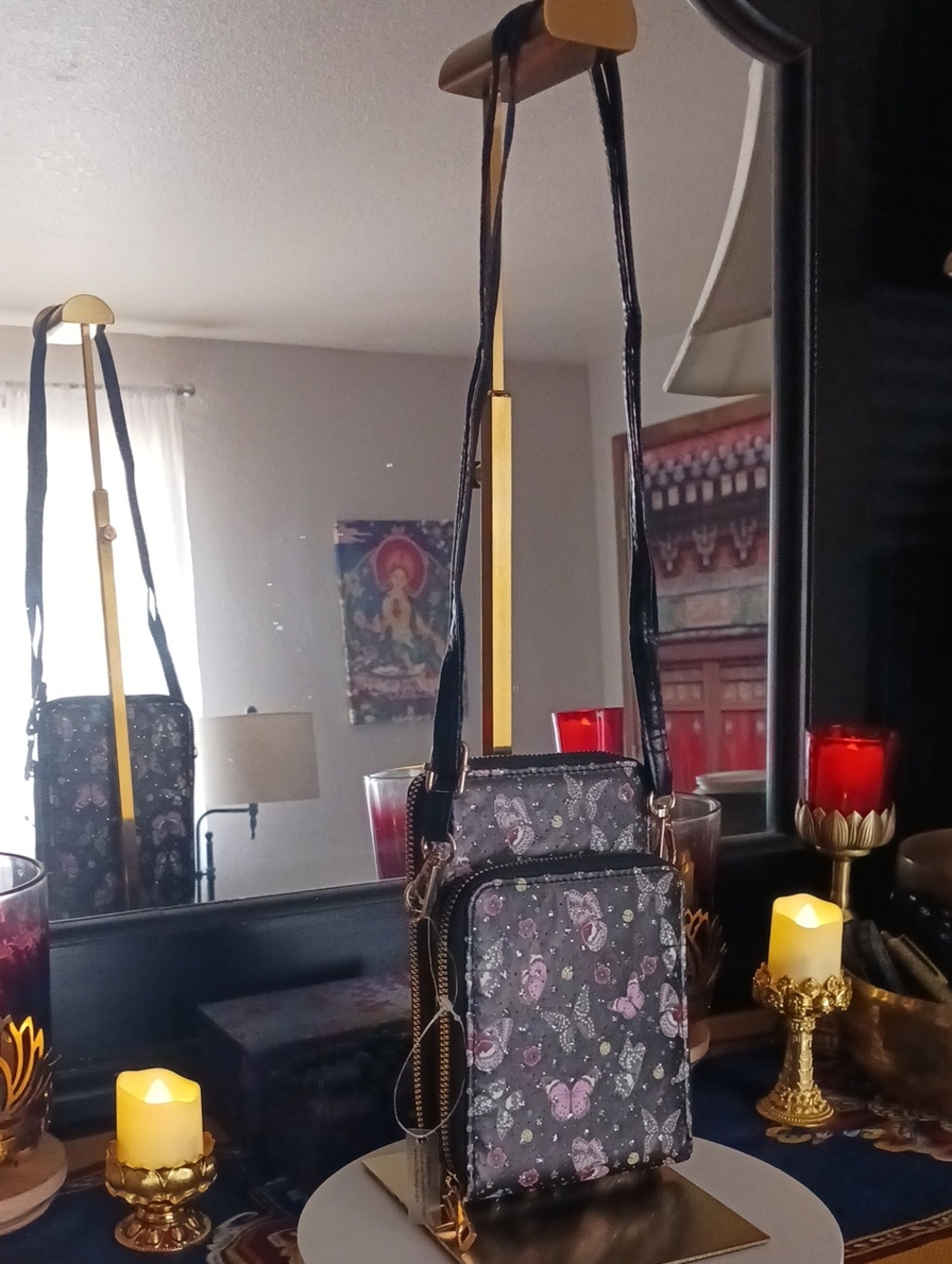 Black Butterfly Print Crossbody Phone Hokder & Wallet NWT - Picture 8 of 9